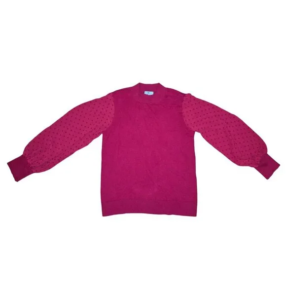 Cece Womens M Knit Sweater With Sheer Polka Dot Sleeves In Plumeria Pink - Picture 3 of 7